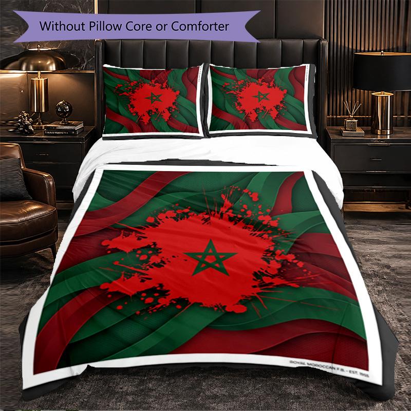 Ensemble de literie 3 pièces motif football Maroc Housse de couette douce en microfibre avec taies d'oreiller pour chambre à coucher