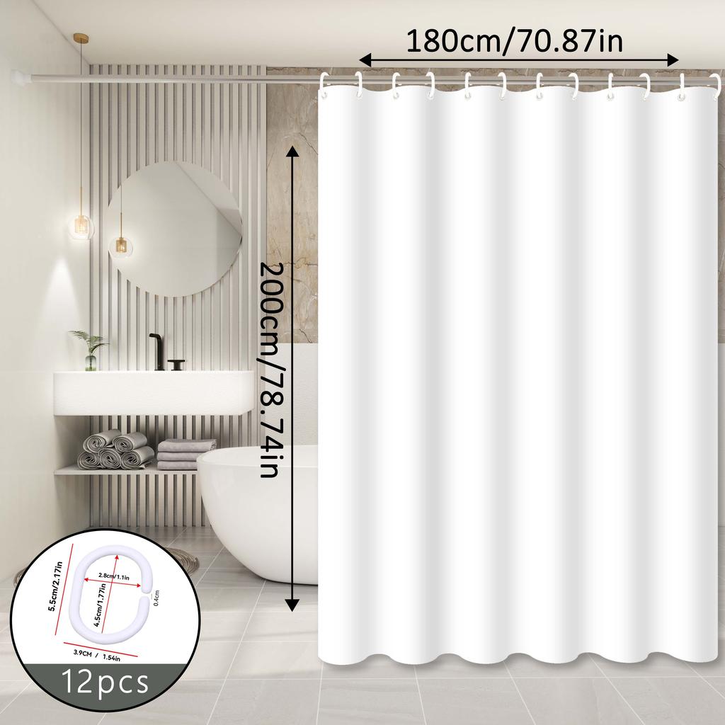 Pure White Solid Color Shower Curtain, Minimalist Bathroom Partition Curtain, Creating a Clean and Transparent Bathroom Space