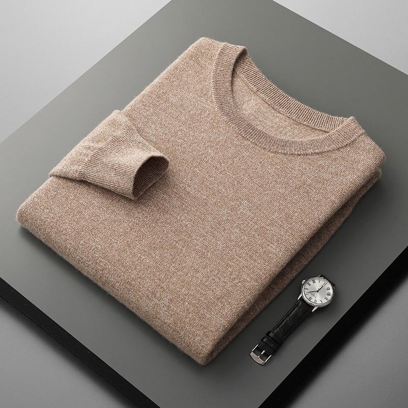 Classic Men'S Crewneck Cashmere Knit Sweater For Autumn And Winter, Loose Casual Cashmere Knit Pullover Base Layer