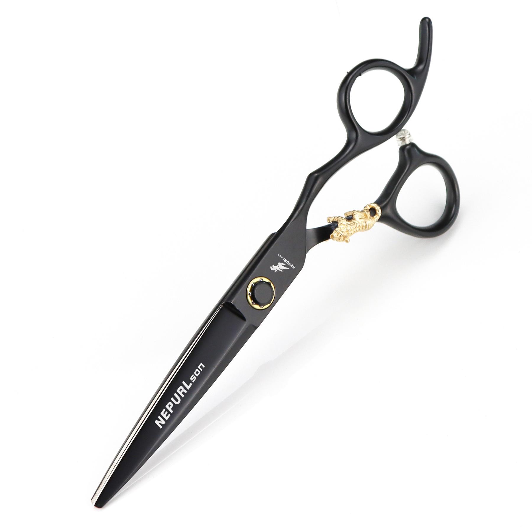 6.0 Napsen Painted Black Hairdressing Shears – Straight & Thinning Shears, Little Golden Tiger Design