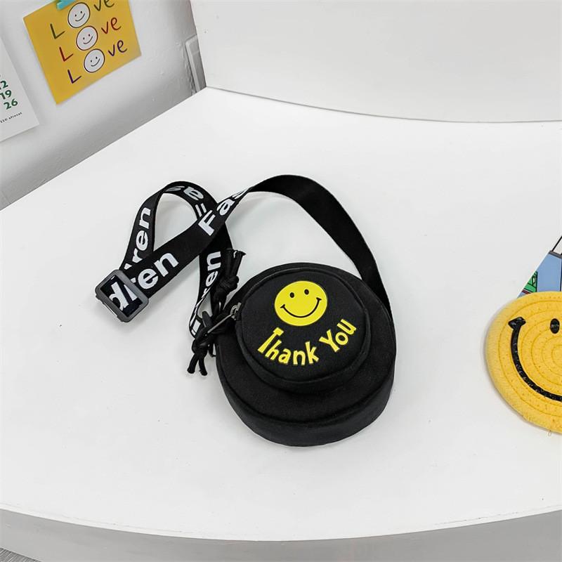 Trendy Mini Smiley Face Canvas Bag For Kids Fashionable Unisex Shoulder Bag чёрный