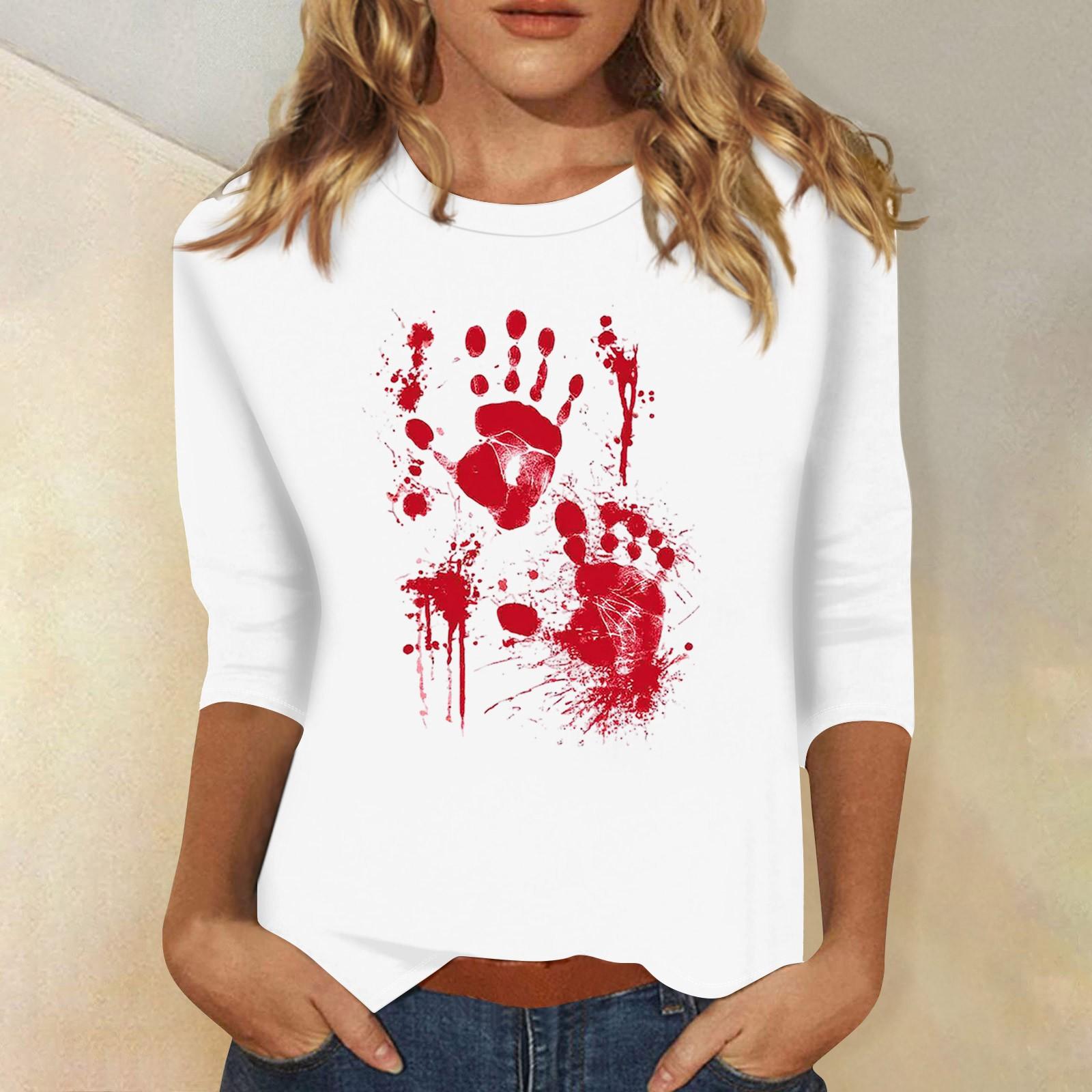 

Женская модная повседневная футболка с рукавом три четверти и принтом на Хэллоуин, с круглым вырезом XL белый