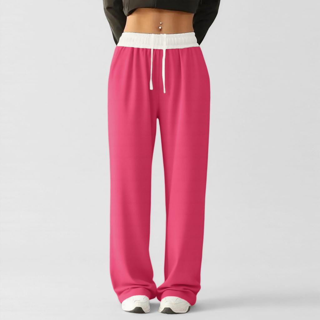 New Women's Color Block Drawstring Wide Leg Sweatpants, Loose Fit Casual Joggers with Elastic Waist for Yoga, Lounge and Street Style