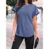 Solid Color Round Neck Ribbed Loose Short Sleeve Casual T Shirt Top For Women