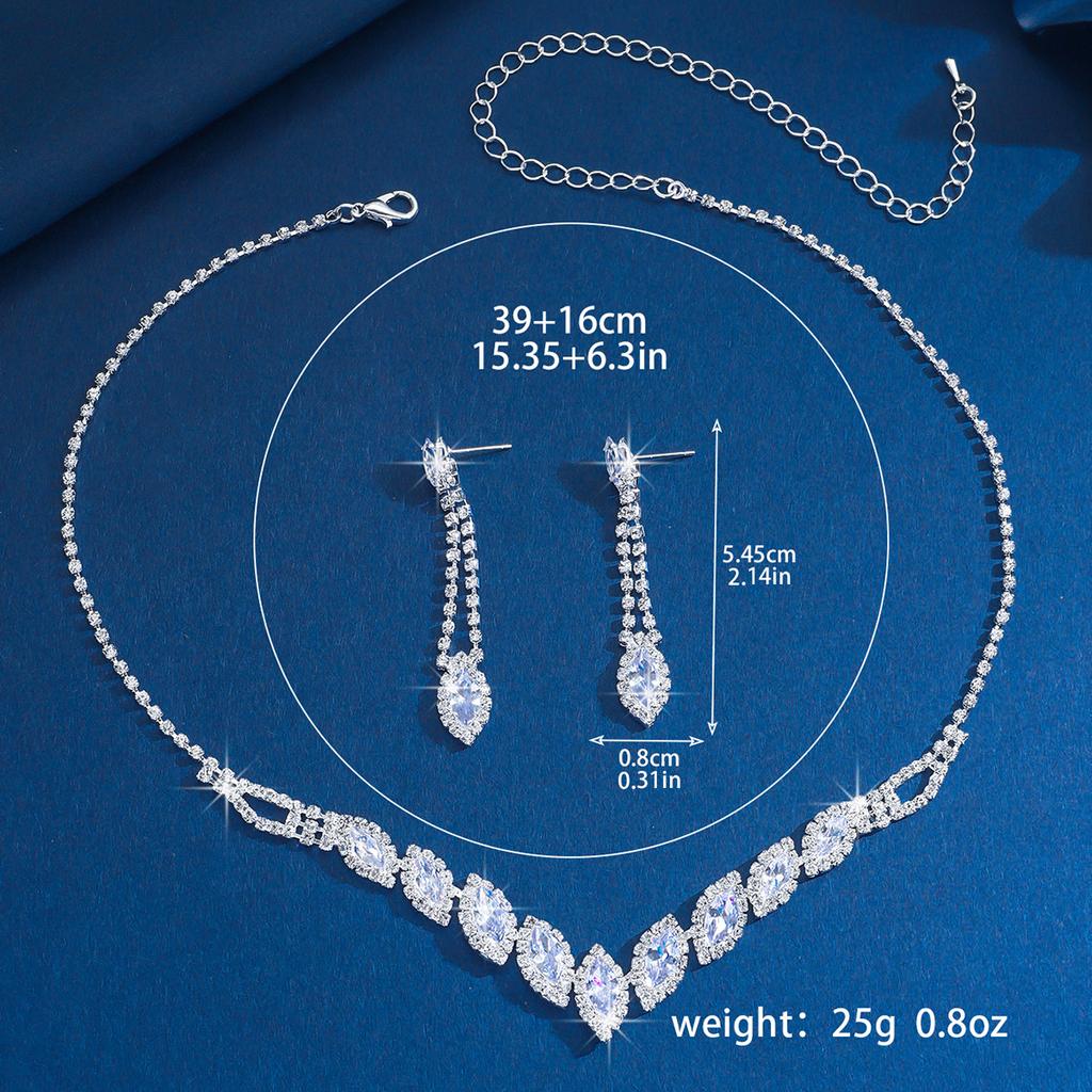3PC Women's Fashion Waterdrop Leaf Necklace Earrings Zircon Set Suitable for Wedding, Party, and Festival Gifts