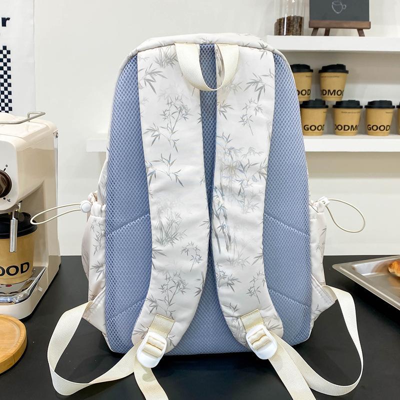 School Bag New Chinese Style Ink Bamboo Pattern Printed Elegant Backpack for Students and Couples, Class Outing and Outing Backpack