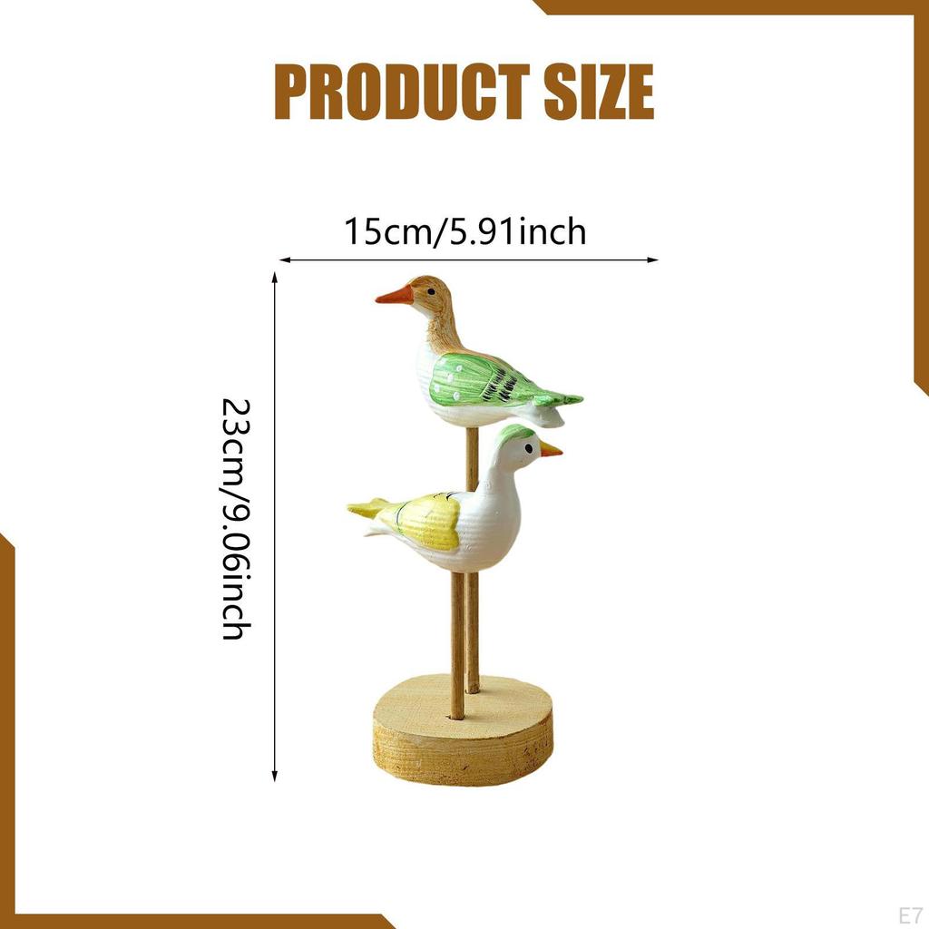 Wooden Seagull Figurine Animal Sculpture Art Figurines Artwork Sea Birds Statue Coastal Decor for