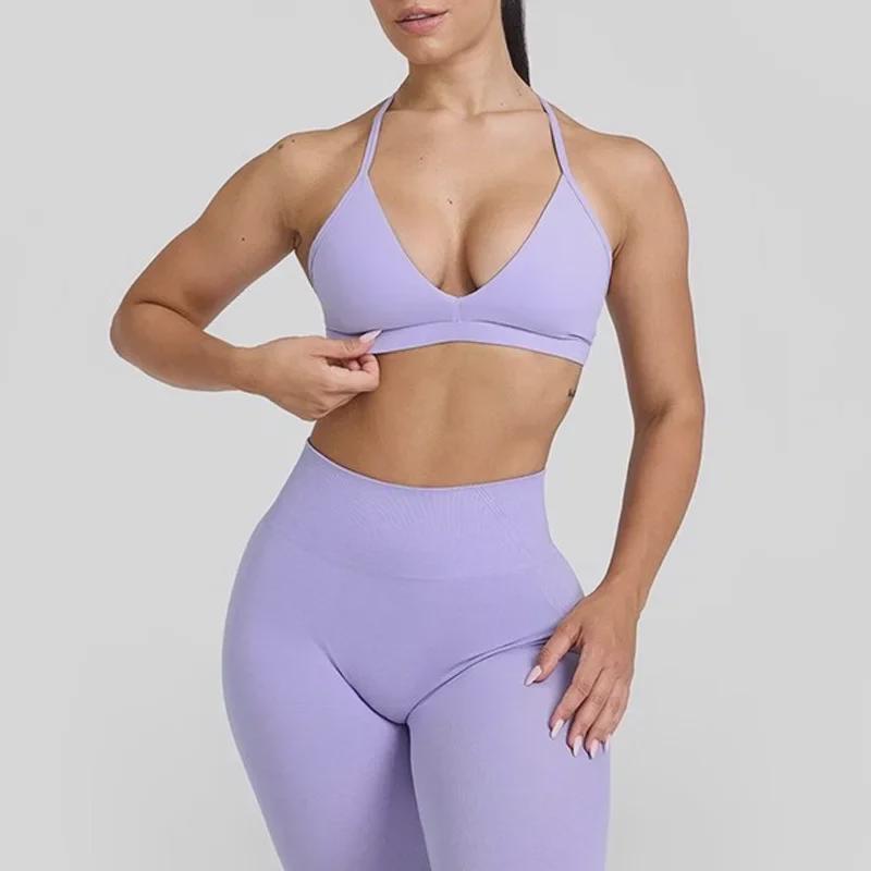 Damen Sexy Sport-BH mit tiefem Ausschnitt und Neckholder - Dünne Träger für Yoga, Laufen und Alltag