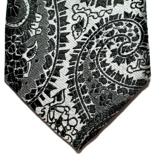 RETREEZ Paisley Art Print Microfiber Woven Necktie - Black & Silver