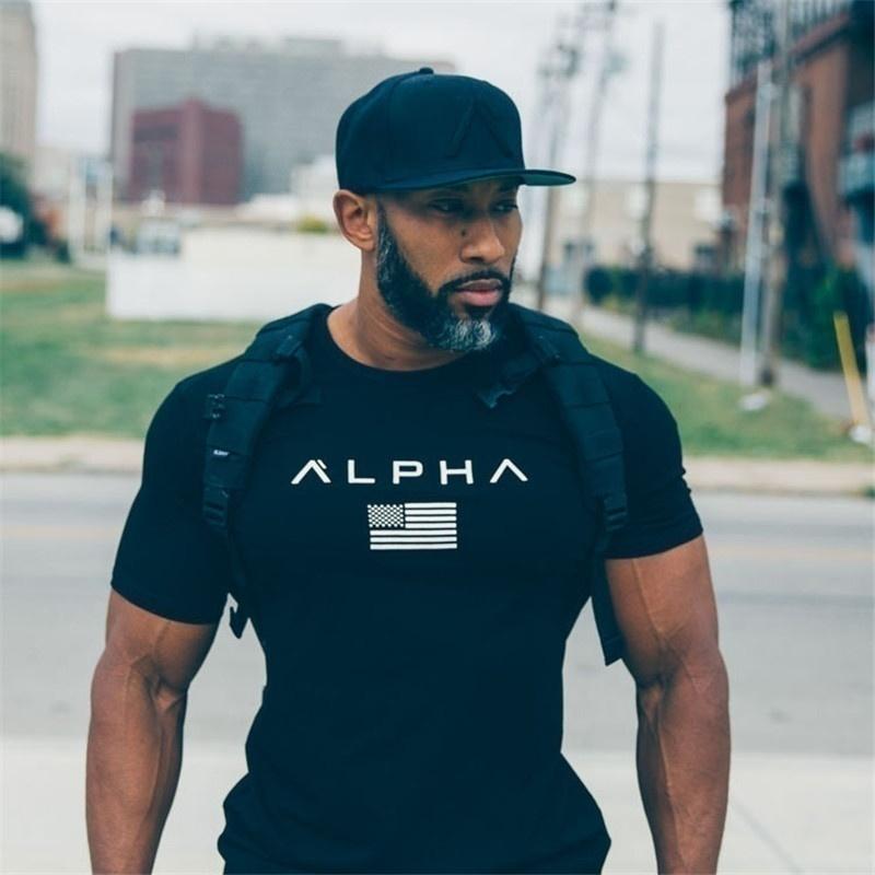 Men Fitness Outdoor Sport Running Short Sleeves Letter Printed Tights Tops Men Under Skin Muscle Gym Train Compression T-shirt