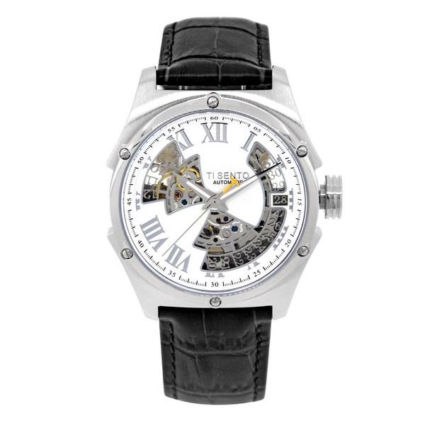[Ticento]Skeleton automatic leather watch TS60031WTBK, Korean Luxury Watches