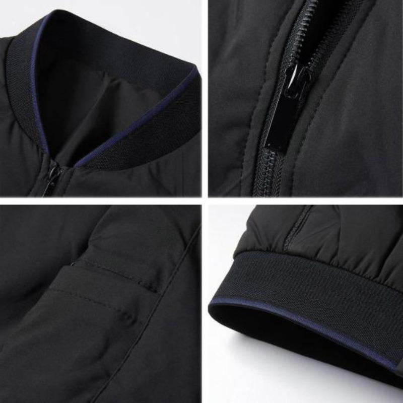 Men Baseball Jacket Stand Collar Long Sleeve Solid Color Zipper Placket Coat Thickened Down Cotton Outwear