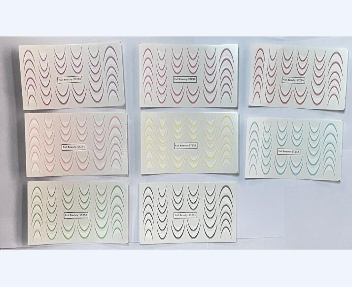 8 Blatt/SET Französisch Nagel Aufkleber Liner Nail Art Aufkleber bunte Slider Maniküre Dekor