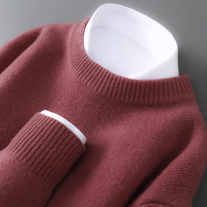 Herren Pullover aus reiner Wolle, schwer, Rundhalsausschnitt, lockere Passform, warm, einfarbig, ideale Basisschicht für Herbst/Winter.