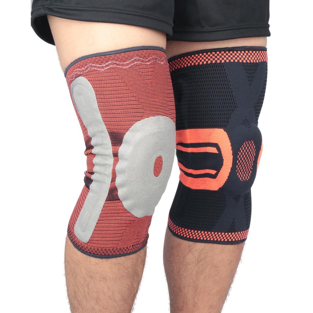 2 Pack Knee Brace Compression Sleeve Elastic Knee Wraps Patella Stabilizer Silicone Gel Spring Support Hinged Kneepads