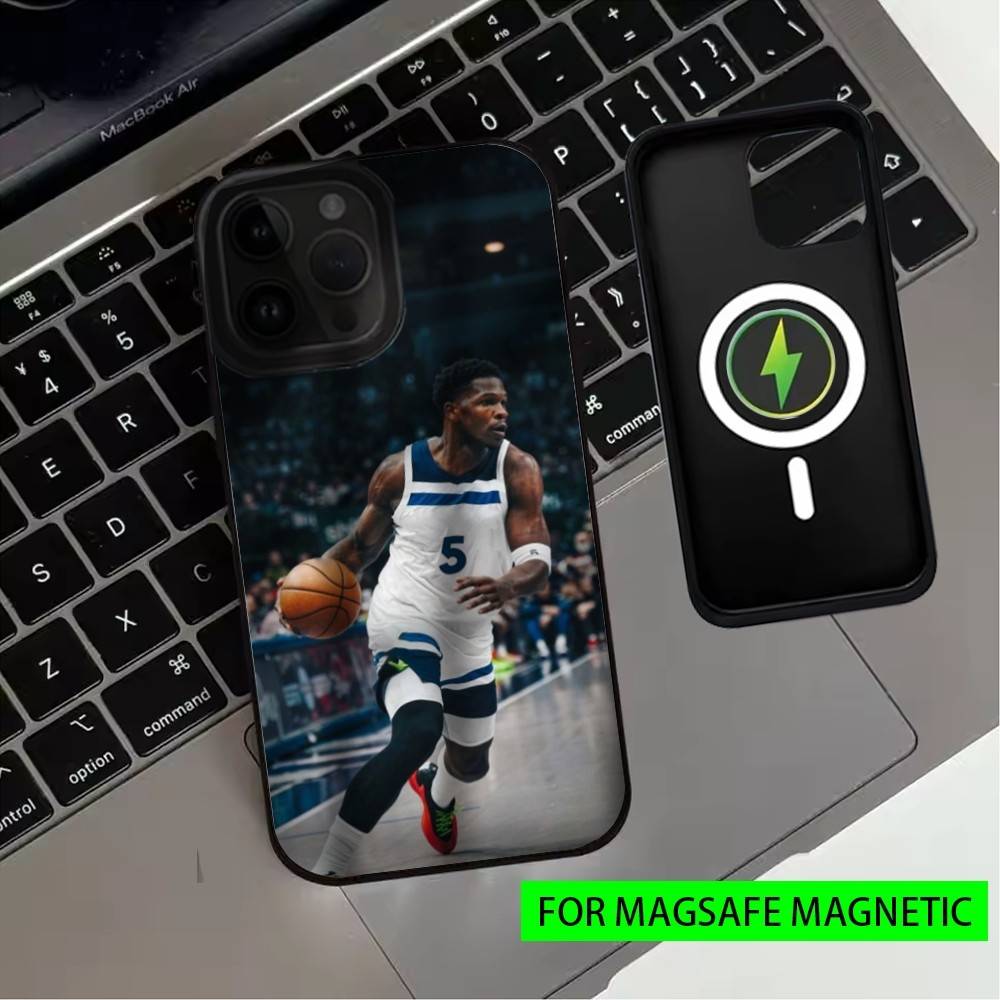 Basketbalová hvězda A-Anthony Edwards Pouzdro na telefon Pro iPhone17,16,15,14,13,12,11 Plus,Pro Max Magnetické Pro Magsafe Bezdrátové nabíjení