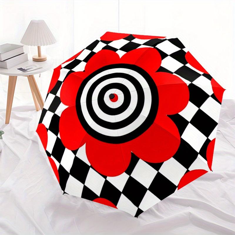 1pc Red Flower Target Automatic Folding Umbrella, Portable & Foldable Design with 8 Ribs, Casual Outdoor Accessory Halloween and Christmas G
