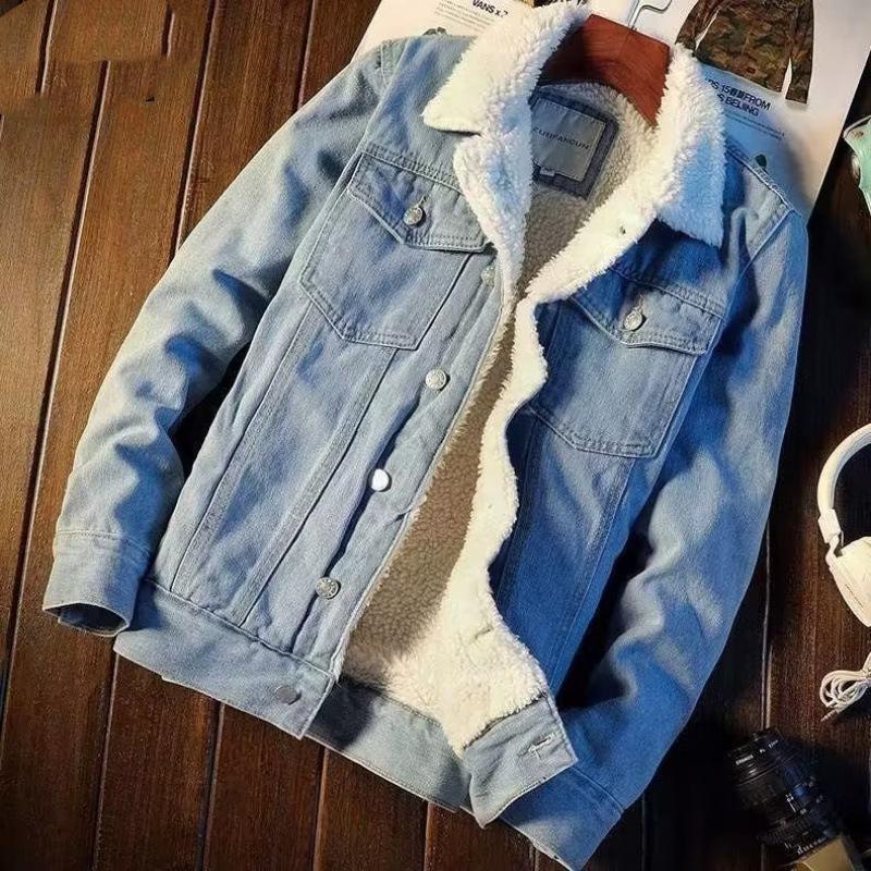 Veste en jean vintage d'hiver pour hommes doublée de veste en jean ample rembourrée avec boutons Veste grande taille
