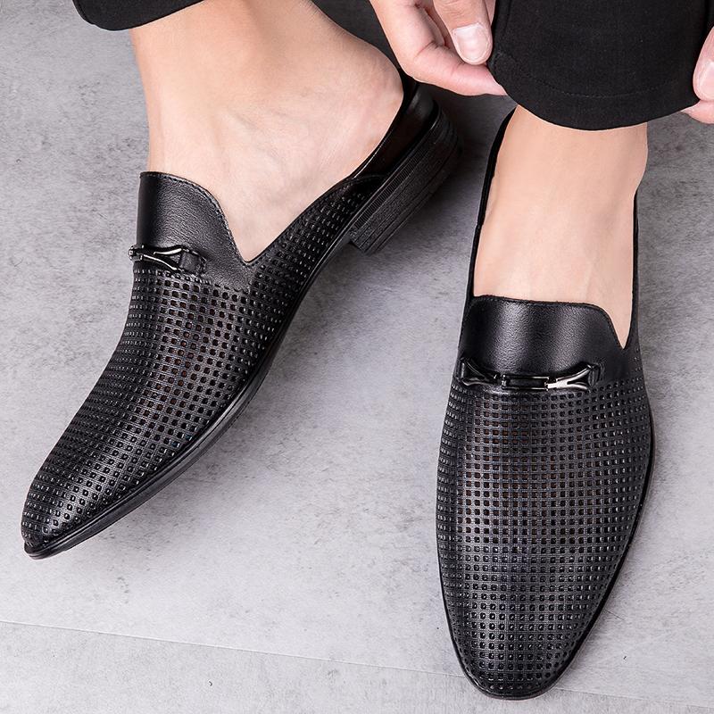 Fashion Genuine Leather Low Heel Slippers Breathable Male Half Footwear Business Casual Flats Half Drag New Arrival Men's Muller Shoes