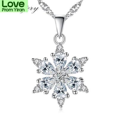 Joyería de Plata de Ley 925 Colgante de Copo de Nieve de Circonita Aaa Collar de Cadena Choker para Mujer Regalo S -N134
