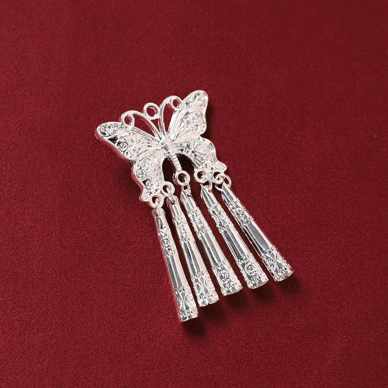 Antique Miao Silver Headdress Hairpin Retro Tassel Step Shake Women's Hanfu Warring States Robe Edge Clip Hair Accessories