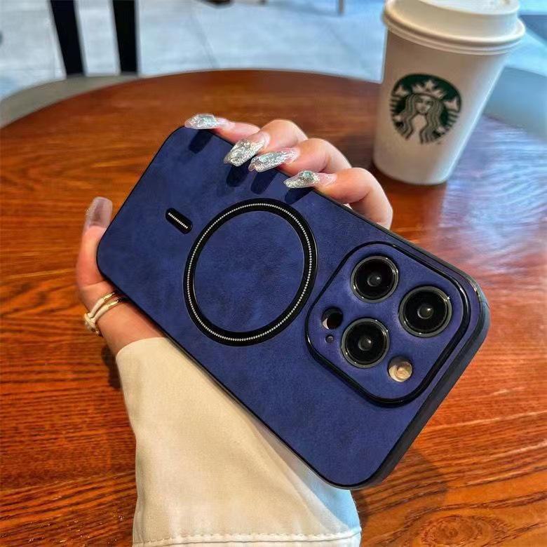 iPhone 16 Magnetic Case - Smooth Sheepskin Leather, Anti-Fall, Fits 14 Pro Max & 15