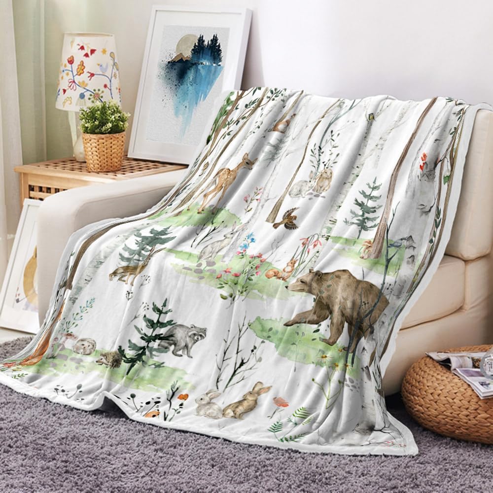 Coperte Plaid Rustiche per Cabina, Stile Fattoria Country Antico Orso da Caccia Alce Foresta Legno Vintage Accogliente Calda Coperta per Letto Divano, Campi
