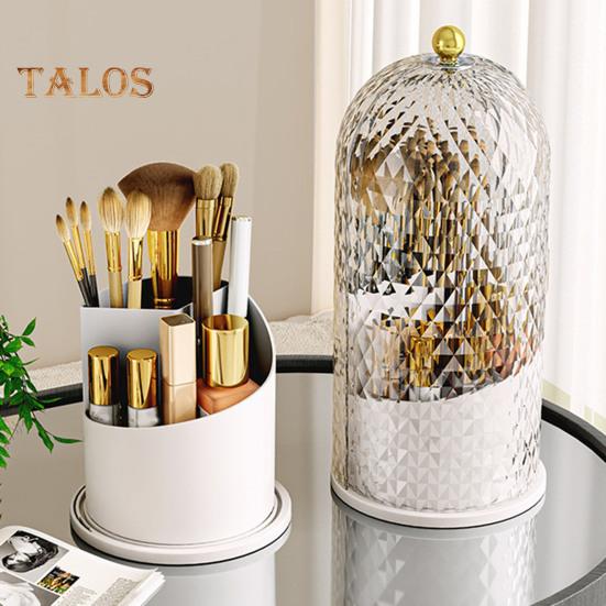 Toothbrush Holder with Cover Cosmetic Storage Box Organizer Dustproof 360-Degree Rotating Toothbrush Makeup Brush Holder