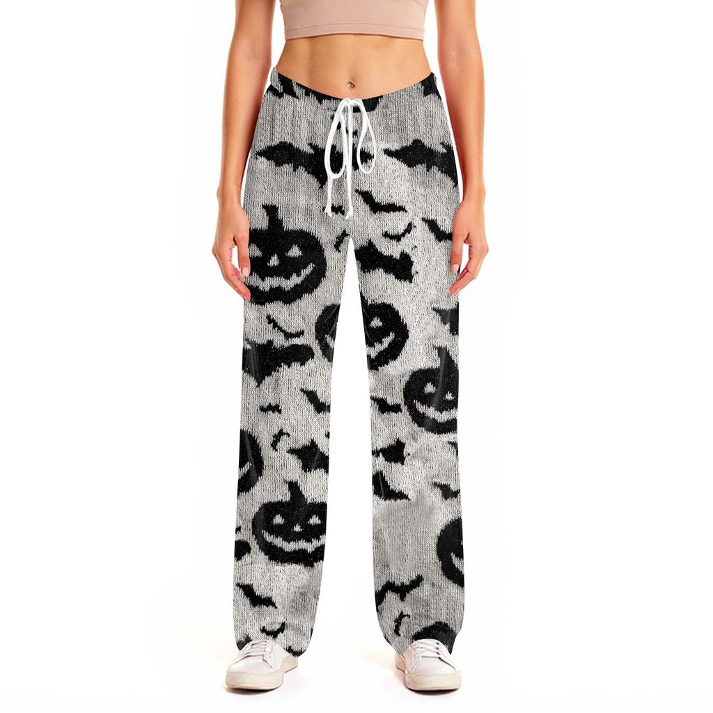 Pantaloni Pigiama da Donna con Stampa di Halloween, Vita Elastica e Coulisse, per Uso Casual e da Notte