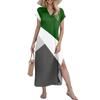 Women's Casual Comfortable V Neck Loose Hem Split Vacation Short Sleeve Geometric Long Dresses