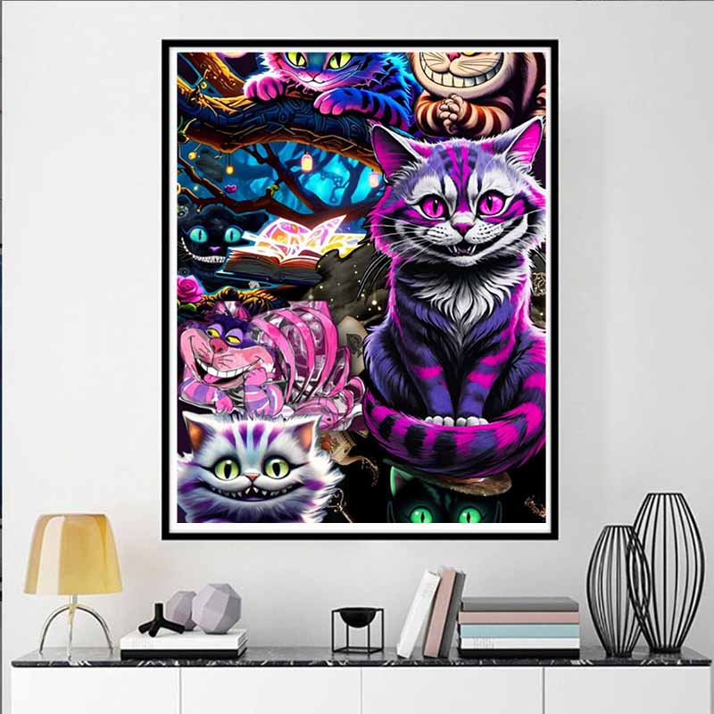 Disney Pittura Diamante Fai da Te 5D Alice nel Paese delle Meraviglie Gatto Soriano Illustrazione di Gruppo Mosaico Ricamato Punto Croce Decorazione Casa Regali Artigianato