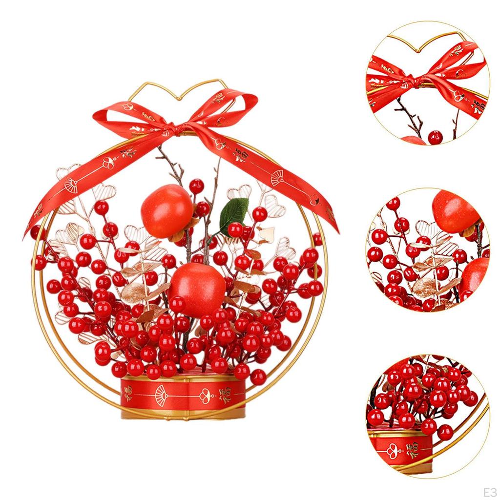 Fake Flower Blessing Bucket Desktop Ornament Chinese Year Decoration Spring Festival Decor for