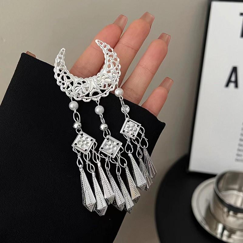 Ethnic Style Tassel Hair Clip Women Alloy Duckbill Hairpin With Rhinestone Plated Chinese Hanfu Accessory