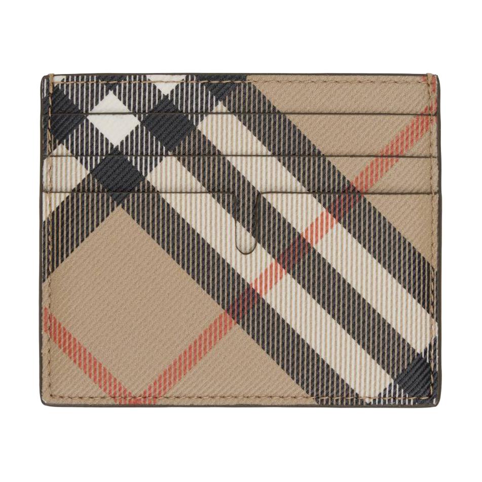 Burberry Проверьте Дизайн Color Block PU Держатель для карт Унисекс Аксессуары Бежевый 81123051 Basic Set (Bag+Dust Bag)