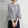 ZANZEA Women Casual Round Neck Solid Color Loose 3/4 Sleeve Blouse