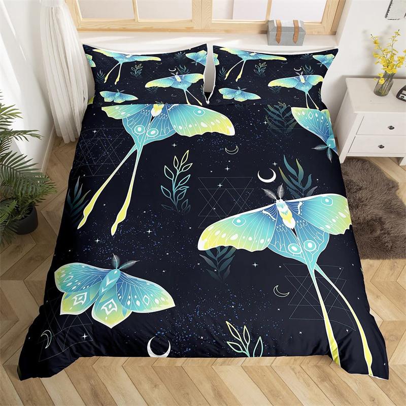 Death Moth Duvet Cover Set Queen Size Gothic Skull Boho Comforter Cover Black And White Skeleton Decorative Soft Bedding Set
