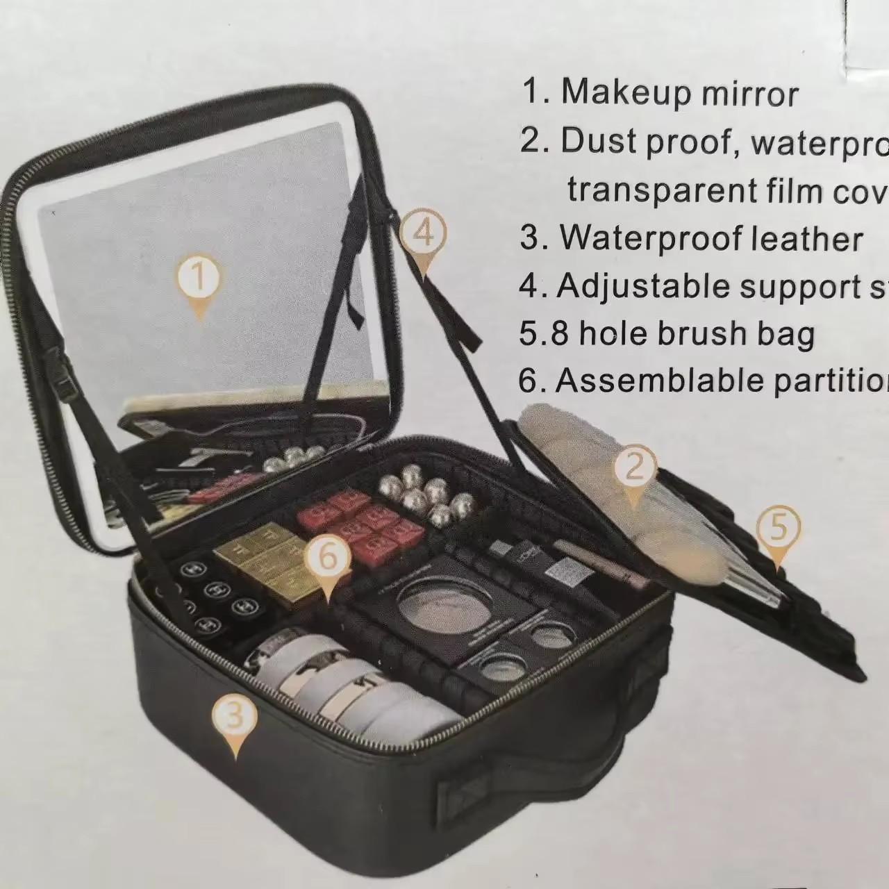 

Косметичка с зеркалом, умная светодиодная женская косметичка, дорожная косметичка, большая вместимость, женская косметичка для женщин чёрный