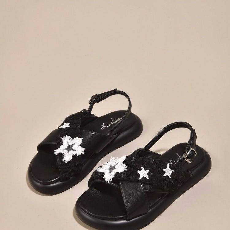 

thick-soled cross-cool women s shoes summer new open-toed shoes casual pregnant women beach shoes 40 чёрный