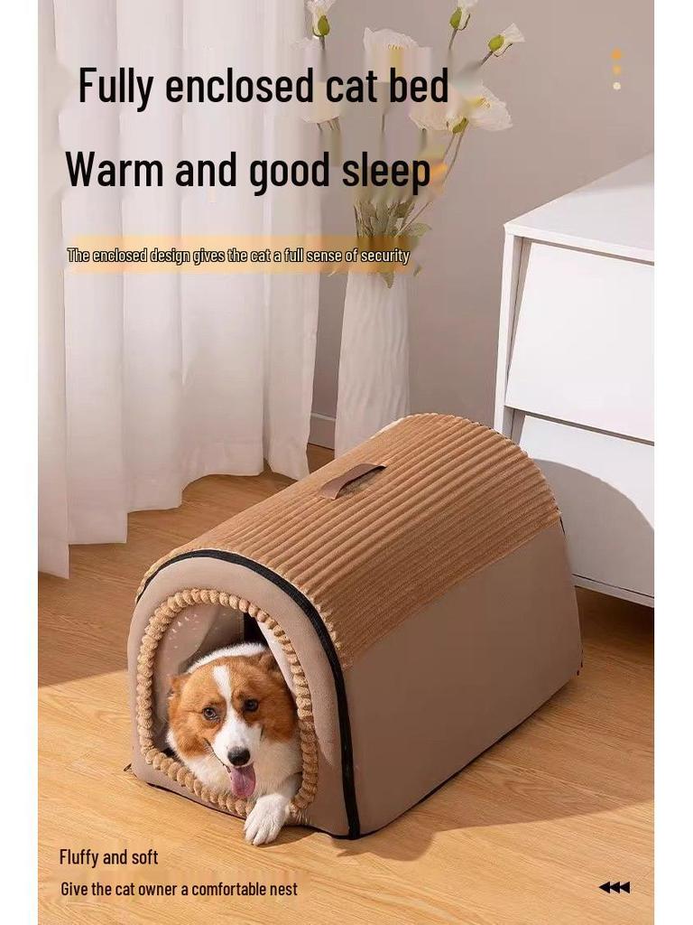 Cozy Cat & Dog Tent Bed - Washable, Detachable, All-Season Enclosed Shelter with Security.