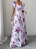 Europe and the United States hot summer women's digital printing pleated holiday wind lotus leaf edge waist elegant romantic women's dress