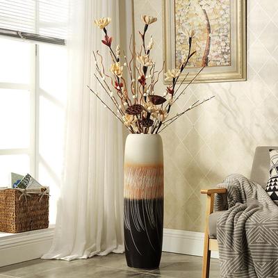 Europäischer Stil Handgefertigte Keramik Bodenvase - Groß Modern Minimalistisch Wohnkultur für Blumenarrangements, Wohnzimmer oder TV-Schrank
