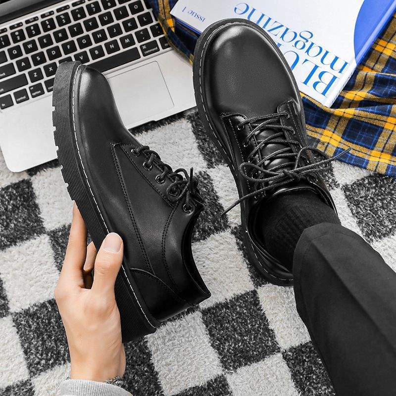 

Martin boots men s British style high-top men s boots winter velvet mid-top leather shoes black tooling Chelsea cotton short boots 44