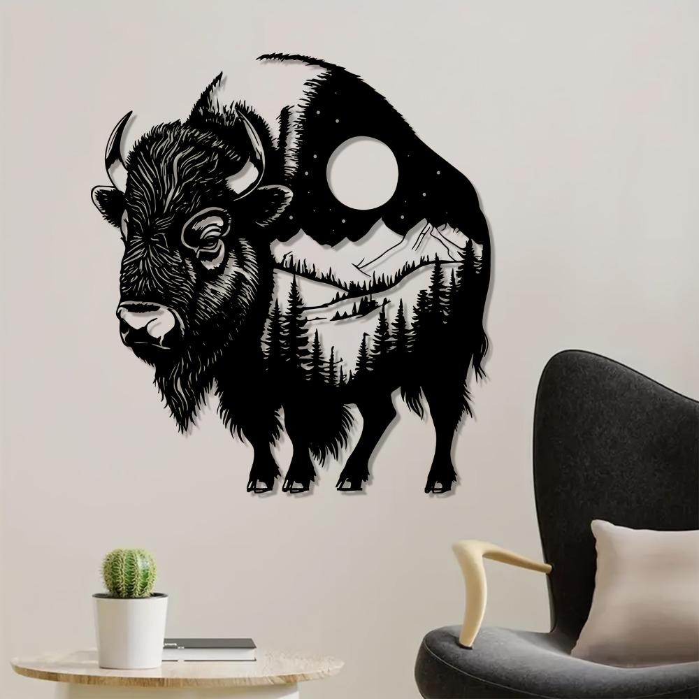 Metal Wall Art Bison Silhouette, Wild Animal Mural Decor, Christmas Gift for Wildlife Fans, New Year Present, 1 pc