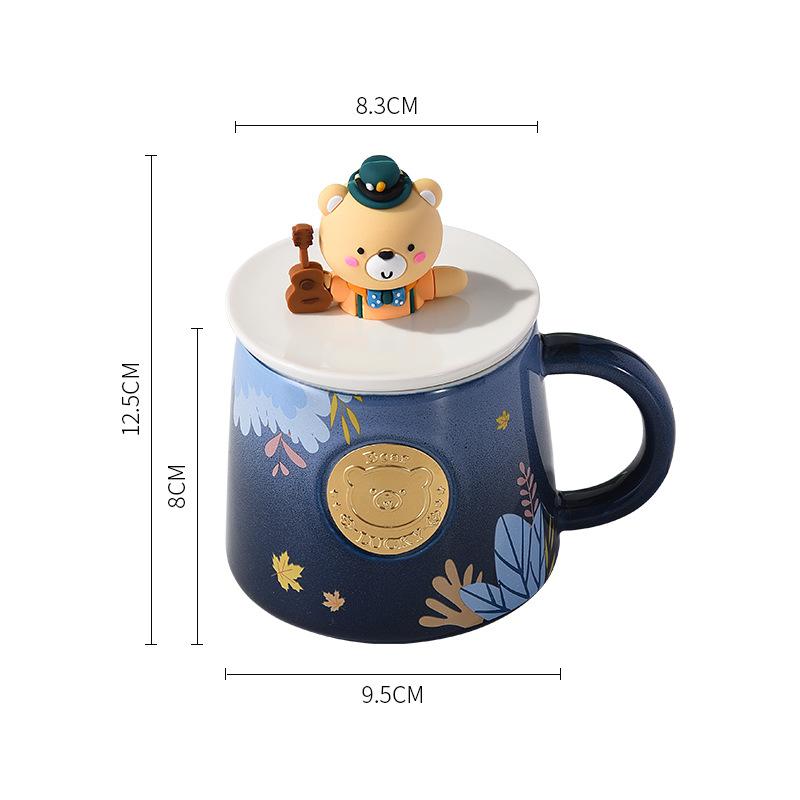 

Creative Cartoon Bear Mug Large Capacity Ceramic Cup Gift for Couples Coffee Cup with Copper Badge 380ml темно-синий