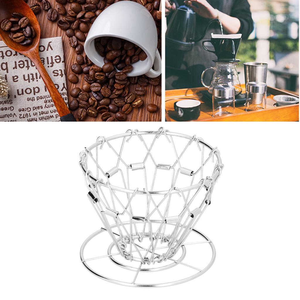 Coffee Filter Stand DripType 3Holes Foldable Stainless Steel CakeType Coffee Filter Holder(Gold )