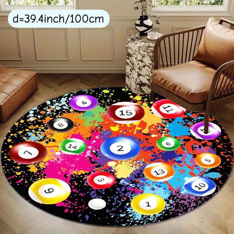 Round Billiard Balls Rug Game Room Decor Soft Flannel Carpet Living Room Bedroom Unique Design Floor Mat Home Decoration