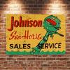 Vintage Johnson Sea Horse Outboard Motor Metal Wall Sign  Rustic Nautical Decor with Green Engine Illustration On Distressed Ye
