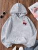 Autumn/Winter Children's Casual Fashion Solid Color Cute Bow Cherry Pattern Letter Print Hoodie, Suitable for Outdoor Activities