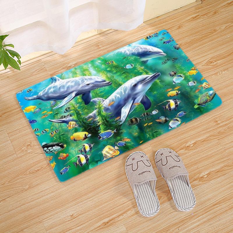 Tropical Island Dolphin Jumping Carpet Mat Underwater Coral Reef Fish Pattern Rug Home Decoration Indoor Floor Mats Mats