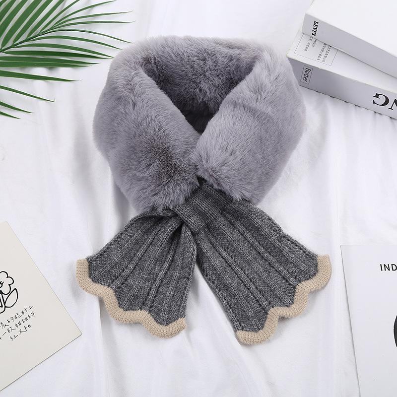 Furry Scarf for Women In Autumn and Winter All Match Korean Style Thickened Warm Knitted Rex Rabbit Plush Cross Cervical Spine Fur Collar